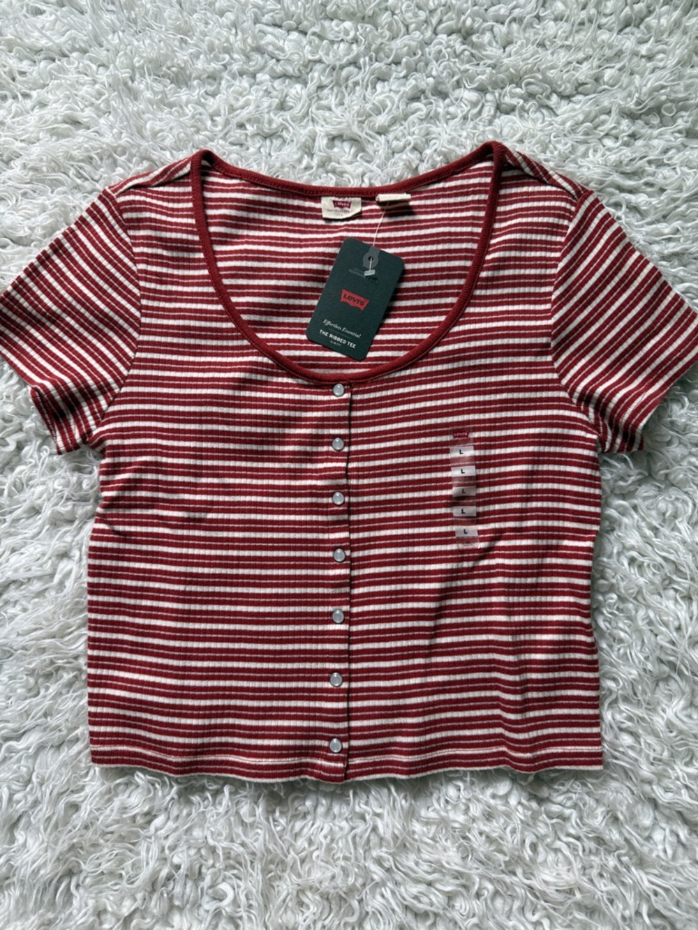 Levi's Red and White Striped Button-Front Babydoll Tee